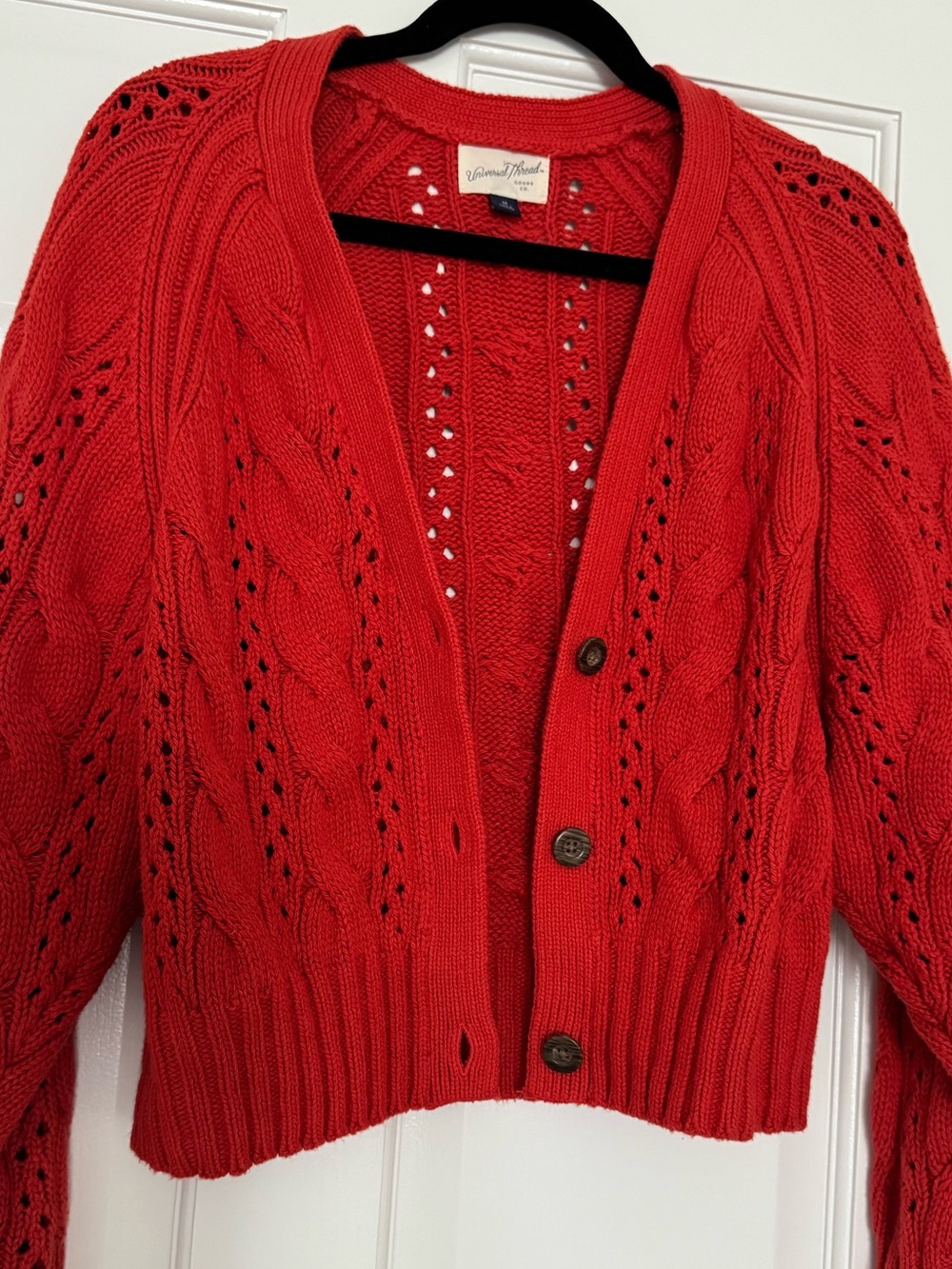 Universal Thread Red Cable-Knit Button Cardigan red/orange Medium